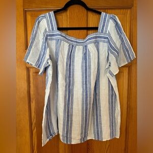 Talbots Linen Blue and White Top, EUC, XL